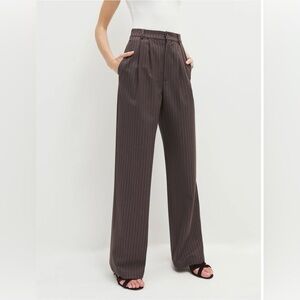 NEW REFORMATION Mason Wide Leg Trouser Pants in Chocolate Stripe Size 8